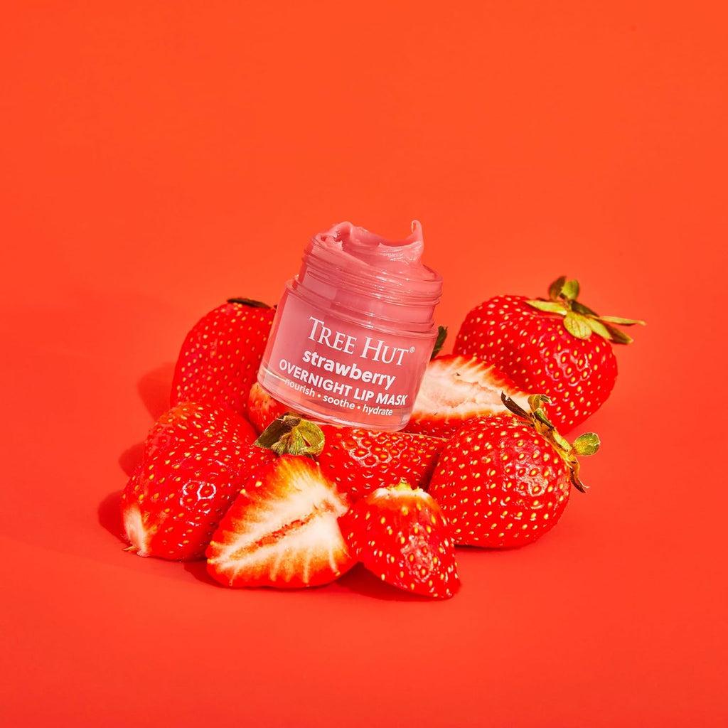 Tree Hut Strawberry Overnight Lip Mask | Leave on Overnight & Wake up to Soft, Hydrated Lips | Elevate your Self Care Routine | .6 oz.