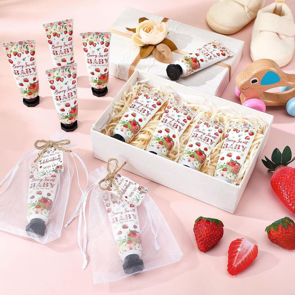 48 Sets Strawberry Hand Cream Gifts Baby Shower Party Hand Cream Favors for Guests Berry Sweet Baby Is on the Way Gift Bulk Travel Size Hand Lotion Set for Guest