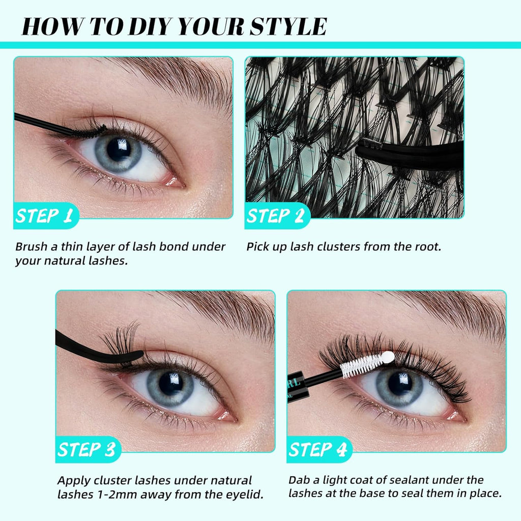 Lash Clusters Kit 320Pcs,30D 40D Eyelash Extension Kit,Lash Bond and Seal Waterproof,Lash Remover for Individual Cluster Lashes Kit,Lash Applicator Tool for DIY Lash Extension Kit(D-Mix9-16mm Kit)