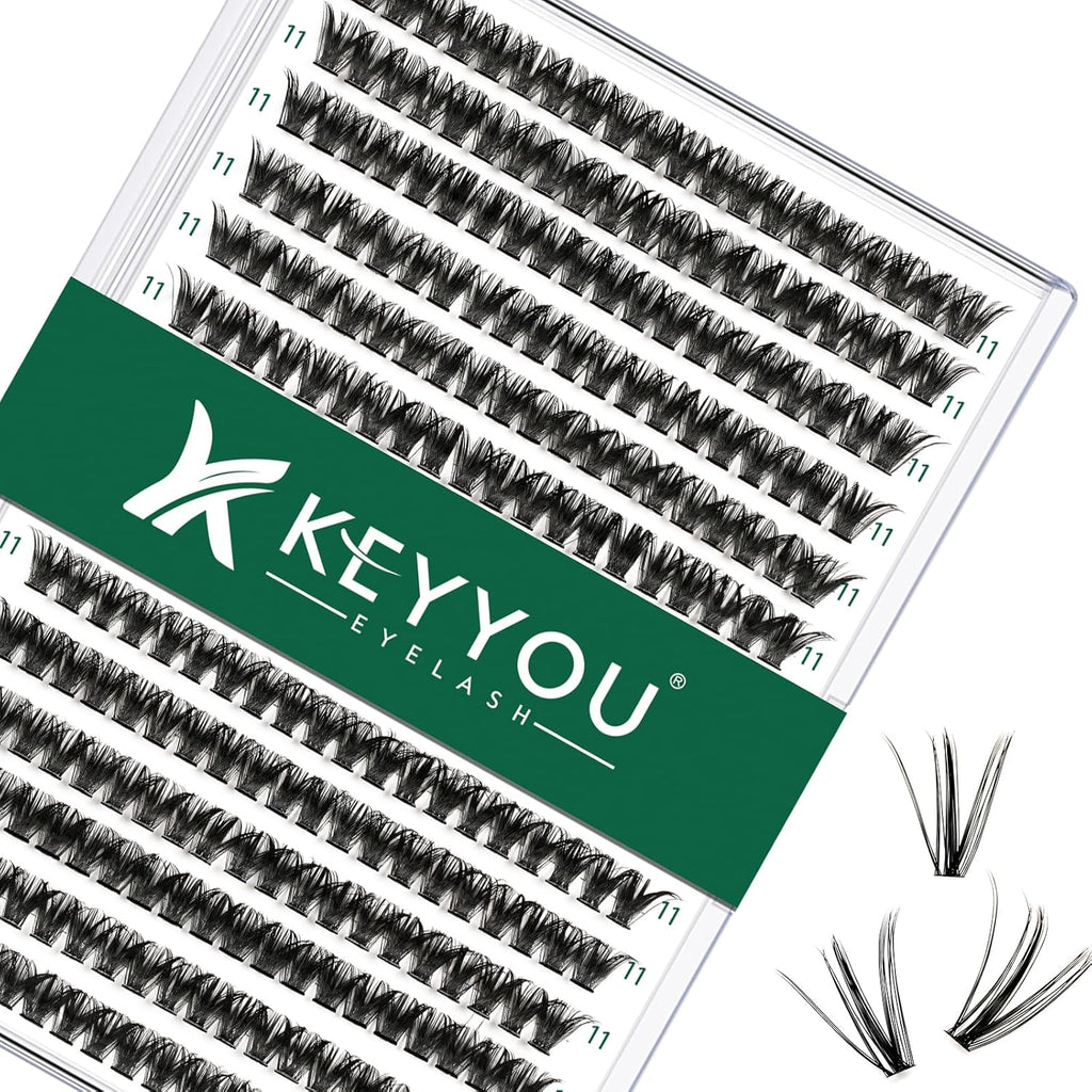 KEYYOU Lash Clusters 300pcs Individual False Eyelashes 50D-0.07D Curl 11mm DIY Eyelash Extension Soft&Natural Cluster Lashes (Black, Flexible and Lightweight)