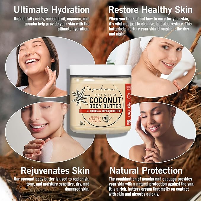 Coconut Body Butter for Women Dry Skin, Body Butter with All Natural Coconut Oil, Ucuuba Butter & Cupuaçu Butter,Body Cream Whipped Body Butter for Women (Tiger Orchid and Wild Cherry Scent)