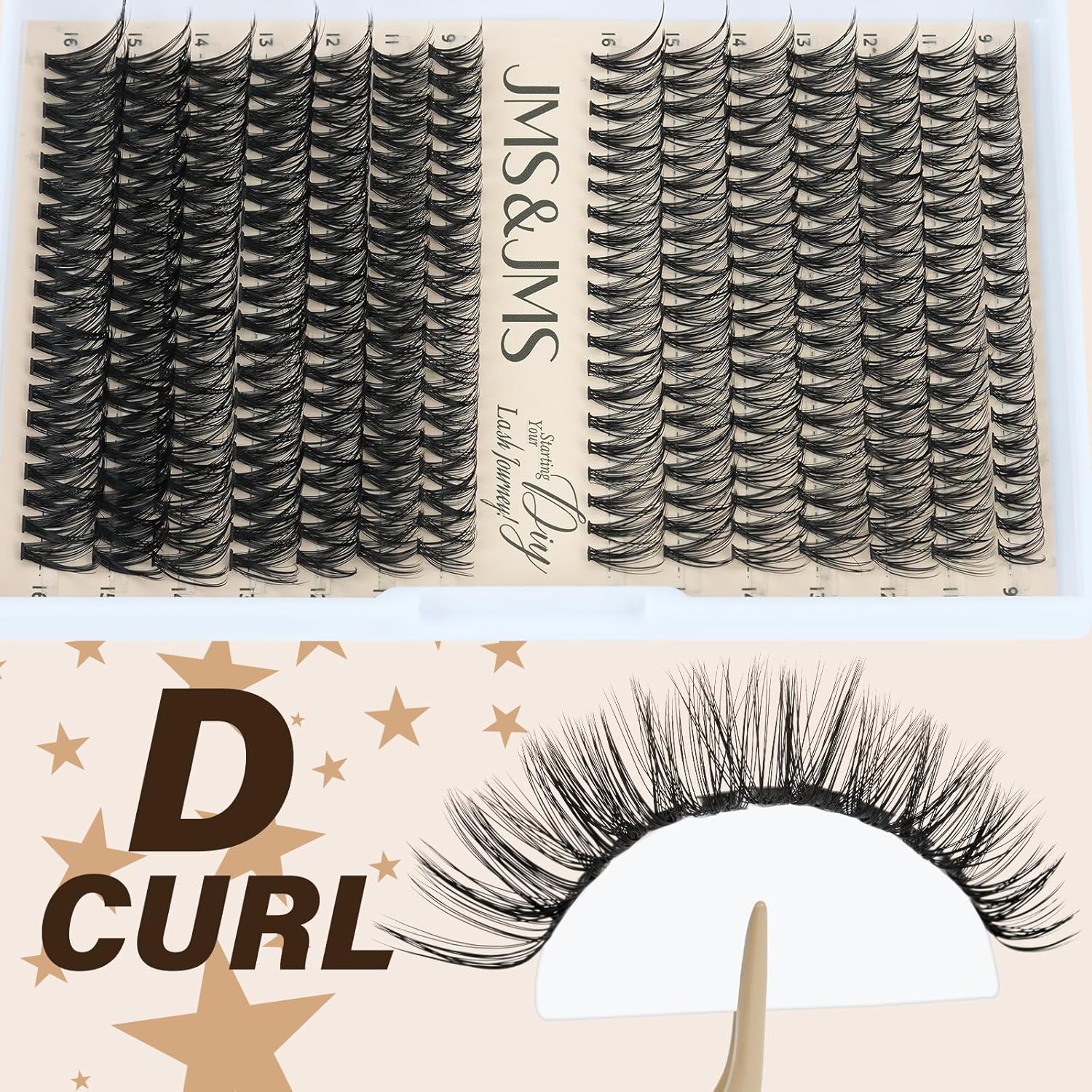 JMS&JMS DIY Lash Extension Kit 280PCS Lash Clusters Kit 30D+40D D Curl 9-16MIX Cluster Eyelash Extensions Kit with Lash Bond and Seal, Lash Remover, Lash Tweezers at Home