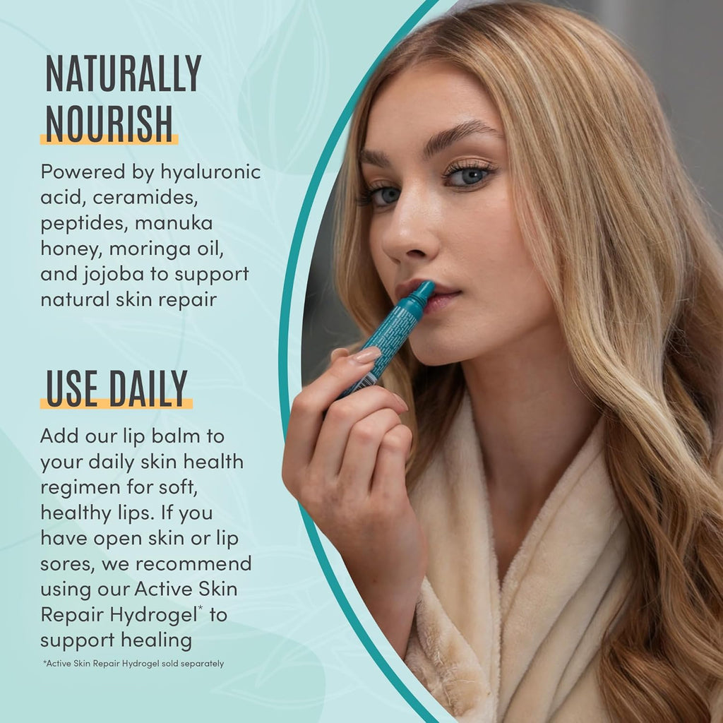 Active Skin Repair Hydrating Lip Balm for Dry Lips, EWG Certified Long-Lasting Moisturizing Lip Balm with Hyaluronic Acid, Peptides, and Ceramides, 10 ml.