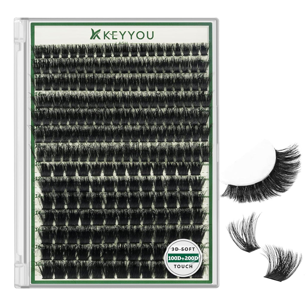 Clusters 3D Effect 231pcs Eyelash Clusters 100D200D 10-18mm D Curl Wispy Lashes Individual Cluster Lashes Natural Volume Soft DIY Lash Extensions (3D-100D200D-D-10-18MIX)