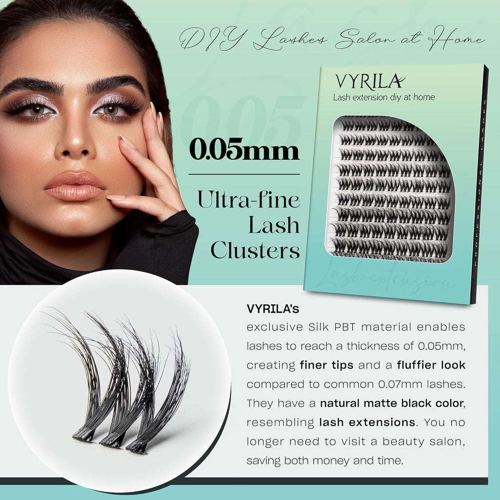 Lash Clusters 0.05mm Individual Lashes, 3D Wispy Lashes Clusters, 0.1mm Super Thin Band Resuable Natural Lashes,C Curl Faux Mink Lashes,108pcs Lash Extension (Green Cozy-C-0.05-8-16mix)