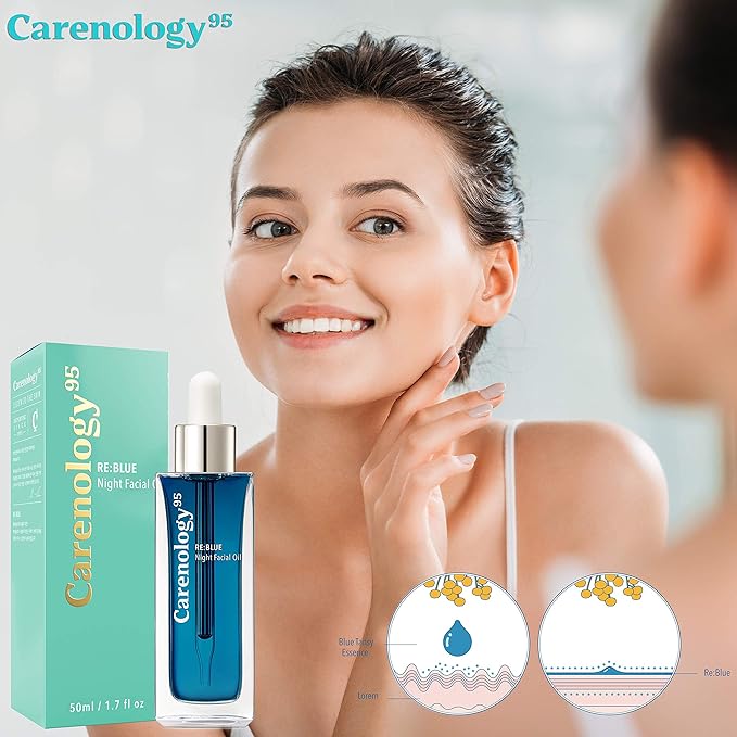 100% Pure Blue Tansy Korean Skincare Carenology Essential Facial Oil Overnight facial Repair for Acne Spot and Scar Treatment, Non-Greasy, Dermatologist Recommended for All Skin Types