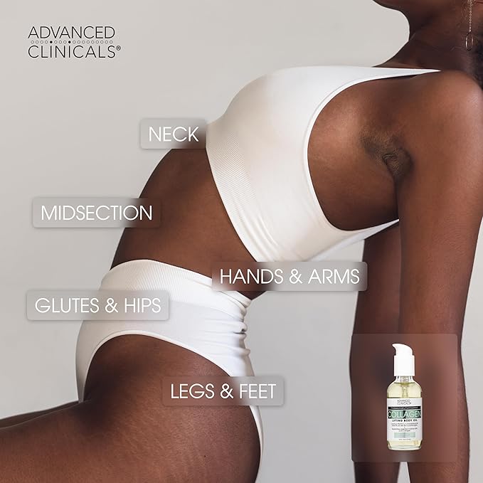 Advanced Clinicals Collagen Peptides Firming Body Lotion Face Cream + Collagen Body Oil Moisturizer 2PC Skin Care Set For Women & Men | Skin Tightening Dry Skin Moisturizing Cream & Massage Oil, 2PC