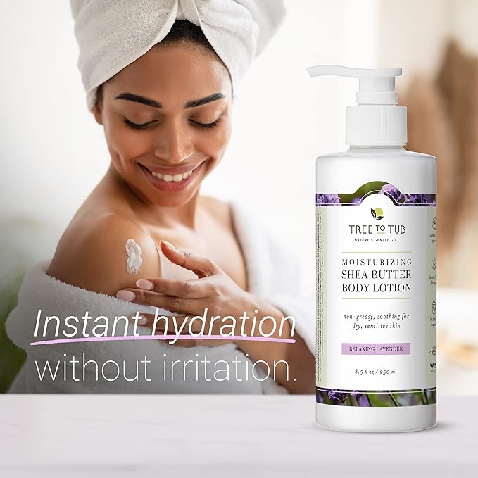 Tree to Tub Lavender Shea Butter Body Lotion for Dry Skin & Sensitive Skin Face Wash for Dry Skin - Moisturizing Sensitive Skin Lotion & Gentle Hydrating Foaming Face Cleanser for Women & Men