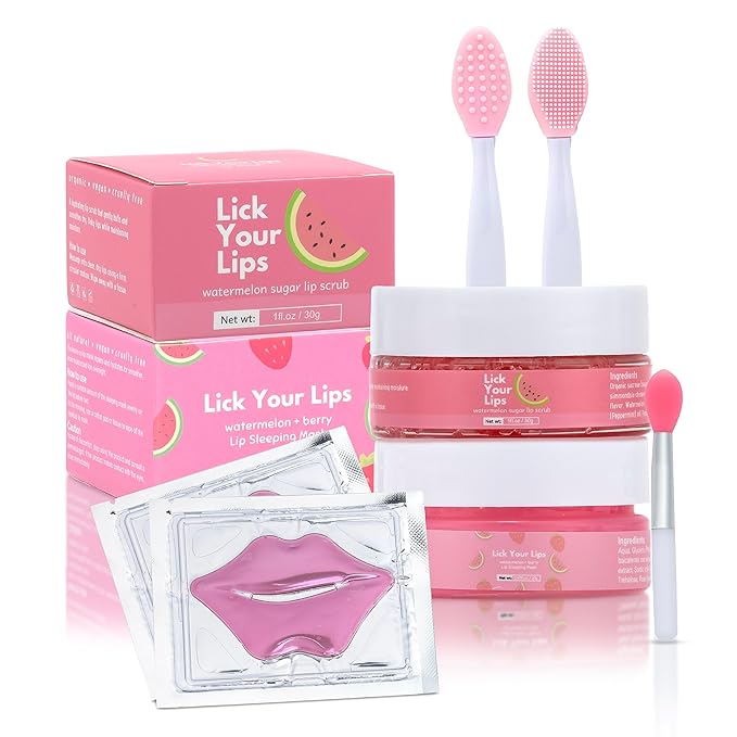 6-in-1 Lip Care Kit With Lip Sleeping Mask, Silicone Brush, Sugar Lip Scrub, Lip Mask Sheet to Reveal Luscious, Lip Exfoliator Scrub to Soft Lips – Korean Lip Therapy Set for a Fuller