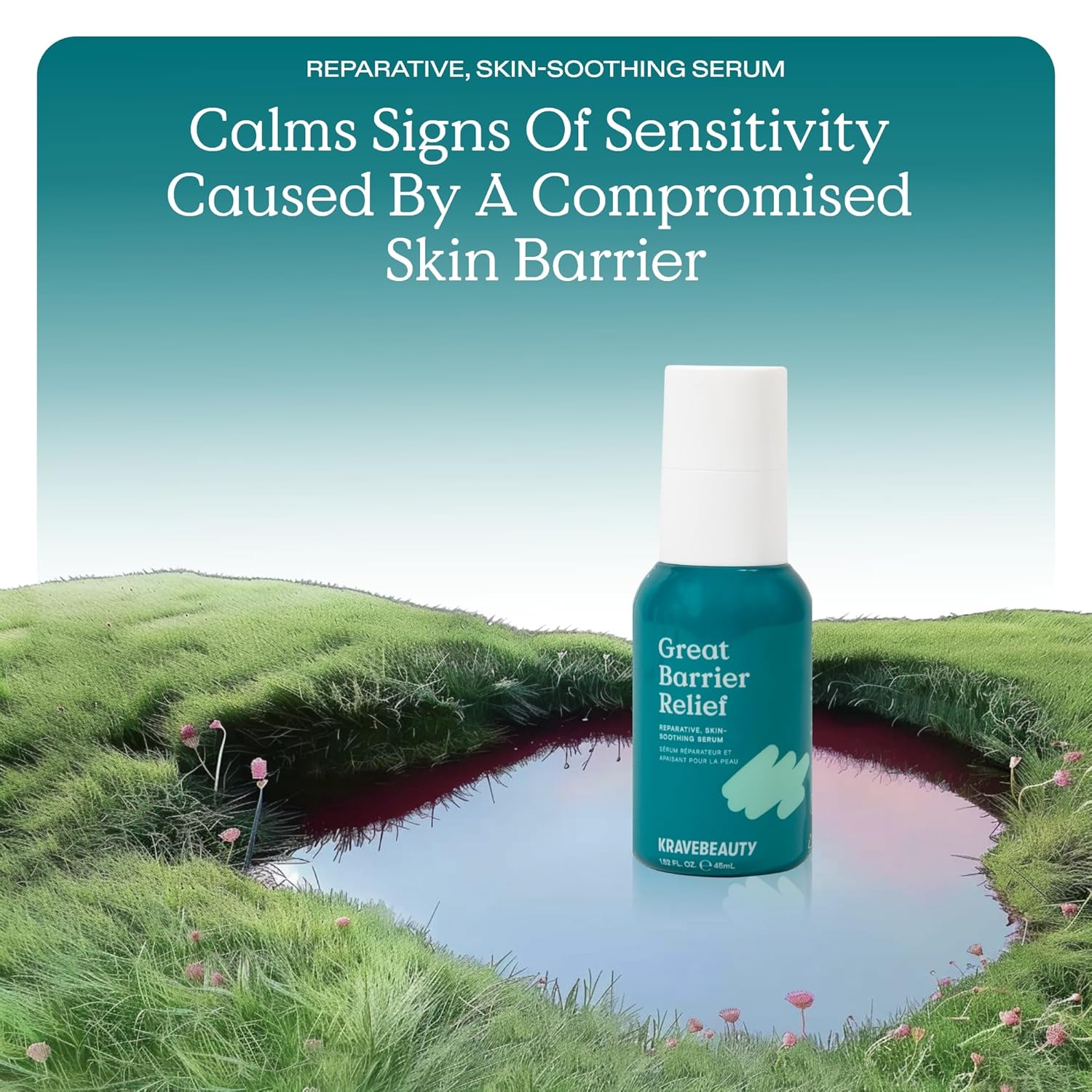 KraveBeauty New Great Barrier Relief, Soothing Skin Barrier Repair Serum, Contains Tamanu Oil to Soothe and Calm Redness, For All Skin Types, Vegan & Cruelty Free, 1.52 fl oz