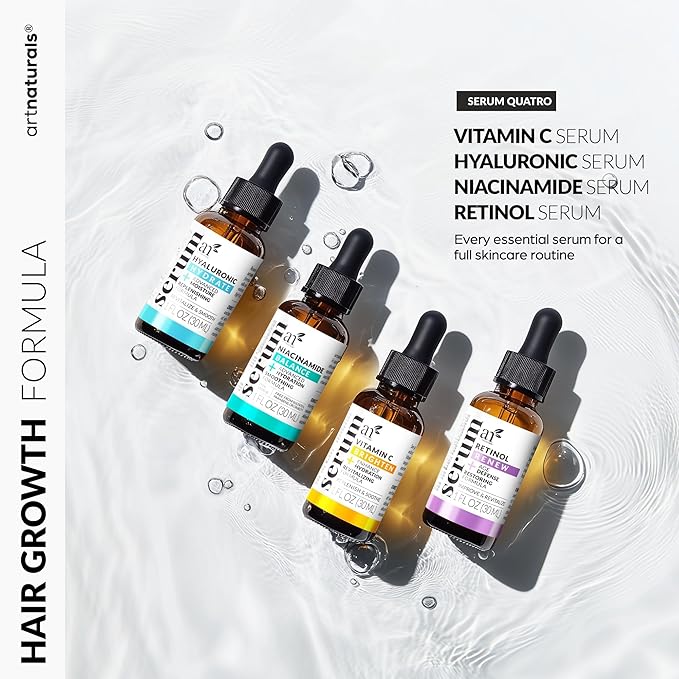 Vitamin C Serum Skin Care 4-Piece Set: Includes Retinol, Hyaluronic Acid & Niacinamide – Anti-Aging, Skin Brightening, Hydrating, Wrinkle Reduction, Dark Spot Corrector – 3-Month Supply – artnaturals