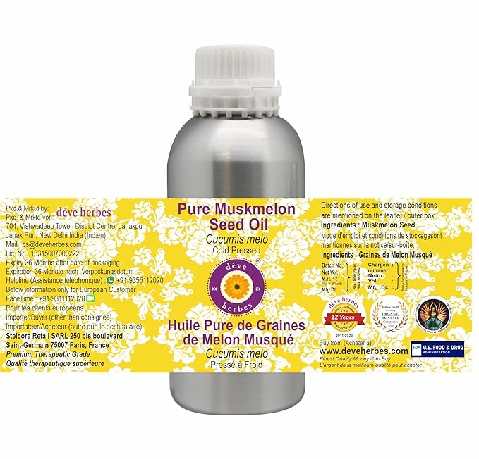 Deve Herbes Pure Muskmelon Seed Oil (Cucumis melo) Cold Pressed 630ml for personal care (21 oz)