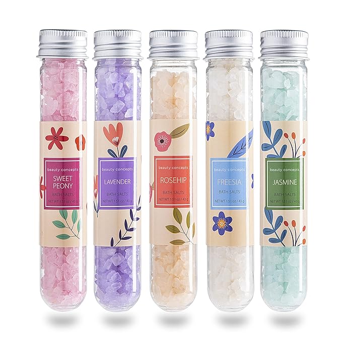 B.C. Beauty Concepts Aromatherapy Bath Salts- Epsom Salts for Soaking, Relaxing Bath Spa Set, Scented in Vanilla Almond, Shea Butter, Sweet Mint, Honey Rose, and Lavender, Floral