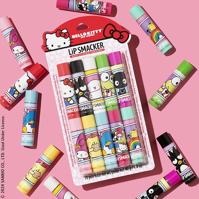 Lip Smacker Sanrio Hello Kitty & Friends Pack - 10 Moisturizing Lip Balms, Hydrating & Protecting - Cruelty-Free