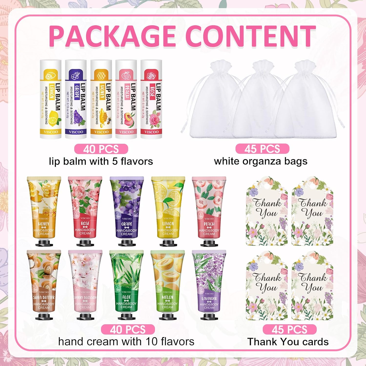 40 Sets Hand Cream Bulk and Lip Balm Bulk Gift Set, Bridal Shower Party Favors and Wedding Favors for Guests with Thank You Card Organza Bags, Baby Shower Favors, Thank You Gifts for Women