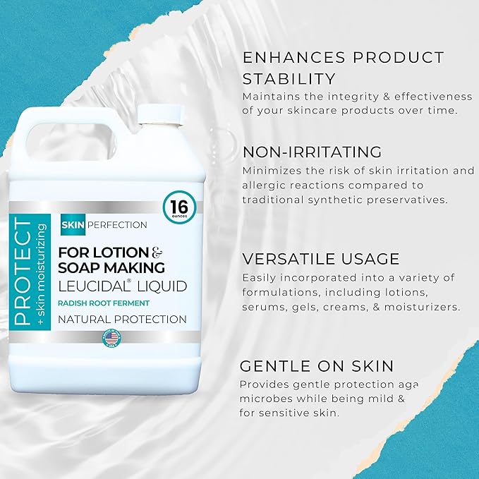 Skin Perfection Leucidal Liquid Radish Root Natural Alternative to Synthetic Preservatives with Vitamin C Serum Hyaluronic Acid Body Lotion Water-Soluble DIY Skincare (16 Fl Oz (Pack of 1))
