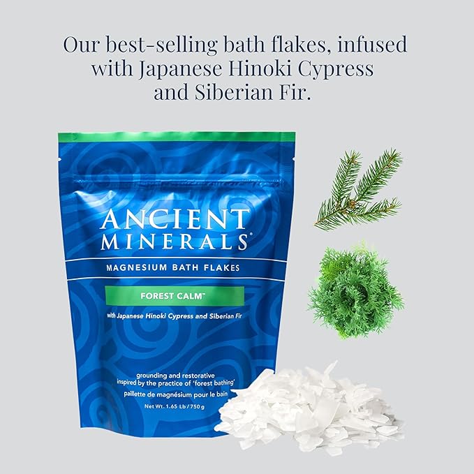 Ancient Minerals Magnesium Bath Flakes Forest Calm - Resealable Magnesium Bag of Zechstein Chloride Alternative to Epsom Bath Salt (1.65 lb)