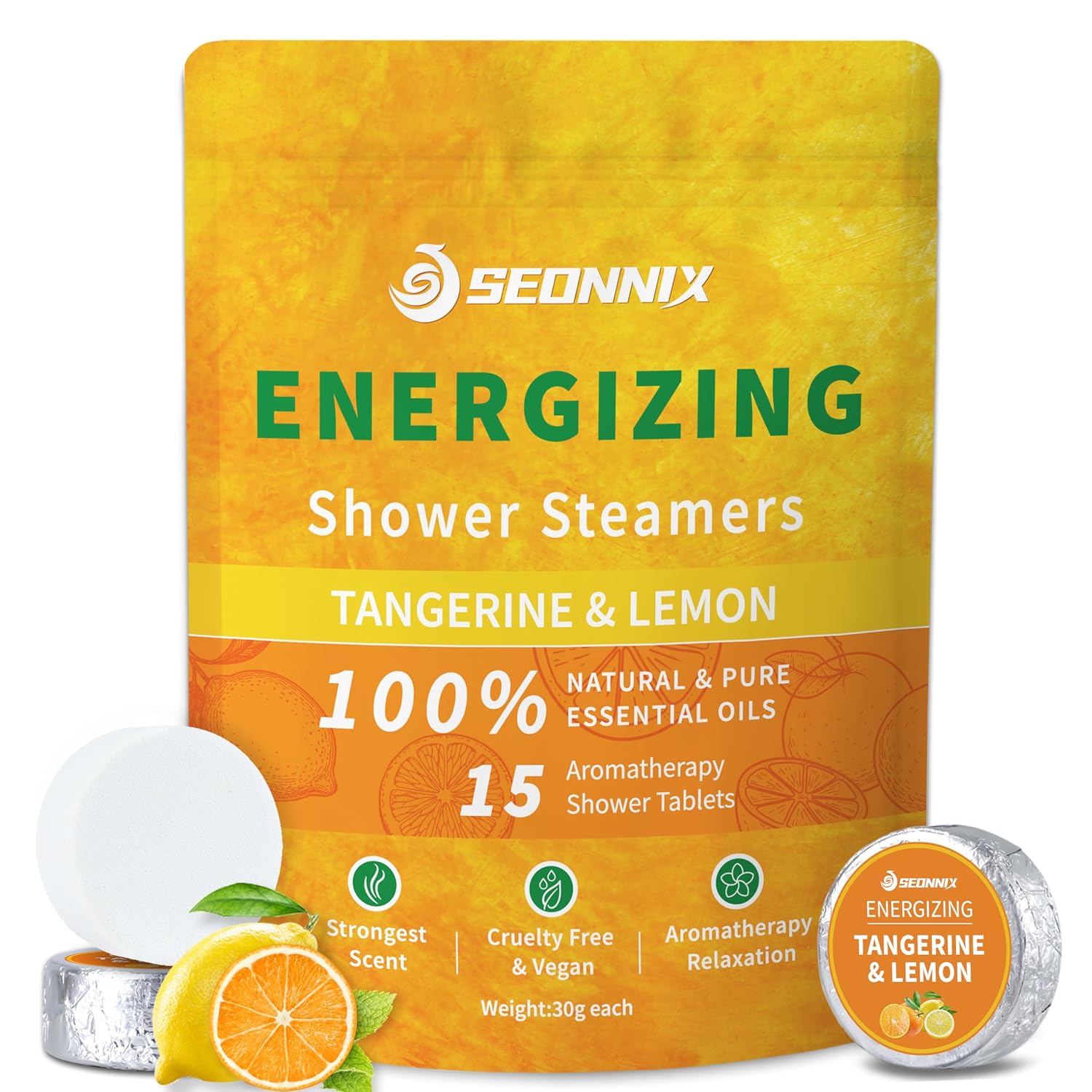 Shower Steamers Aromatherapy 15 Pack, Tangerin & Lemon Shower Bombs with Natural Essential Oils, Relaxation & Birthday Gifts for Women and Men, Stress Relief & Self Care Gifts, Shower Tablets