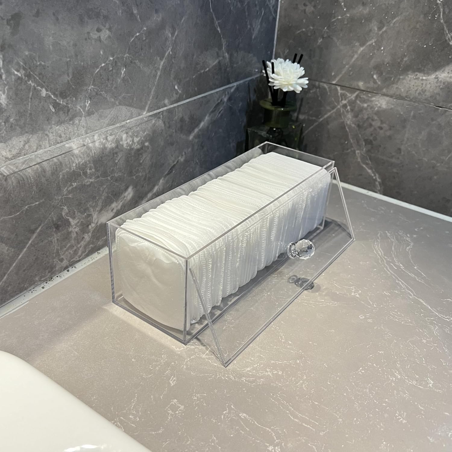 Acrylic Clean Pad Storage Box for Clean Skin Club - Cotton Holder, Square Organizer (Pads Not Included) - Horizontal With Lid