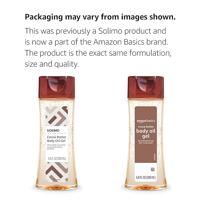 Amazon Basics Body Oil Gel with Cocoa Butter, Paraben Free, 6.8 Fl Oz (Pack of 1) (Previously Solimo)