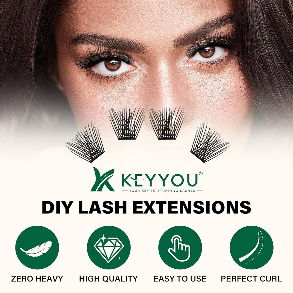 Lash Clusters 144pcs Eyelash Clusters D Curl 8-18MIX Individual Lashes KEYYOU Air Touch Cluster Lashes Super Lightweight Soft Wispy Comfortable Easy DIY at Home(Air02-D-8-18MIX)
