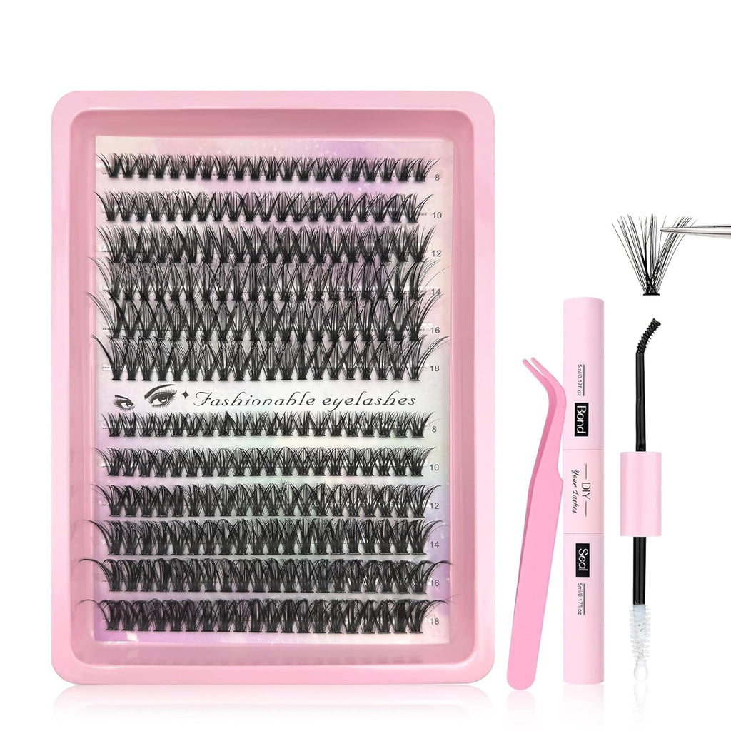 Lash Extension Kit DIY 240pcs Lash Clusters Eyelash Extension Kit, 8-16mm 40D 50D Individual Lashes Kit with Lash Bond and Seal, Lash Tweezers for Self Use (40D&50D, 0.07D, 8-16mm, Kit)