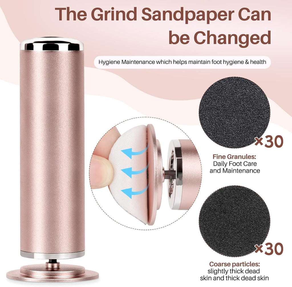 Electric Foot File Remover Callus: Profesional Pedicure Tool for Callus Remover - Adjustable Speed Feet File Grinder with 60 Pcs Replacement Sandpaper Disk for Skin and Calluses(Gold)