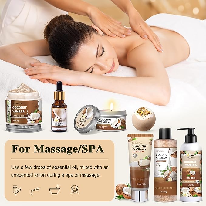 Gifts for Women, Birthday Gifts for Women, Bath and Body Gifts Set, Vanilla Coconut Spa Gift for Self Care,Thank you Relaxing Bath Sets for Mom, Grandma, Girlfriend, Sister, Friends