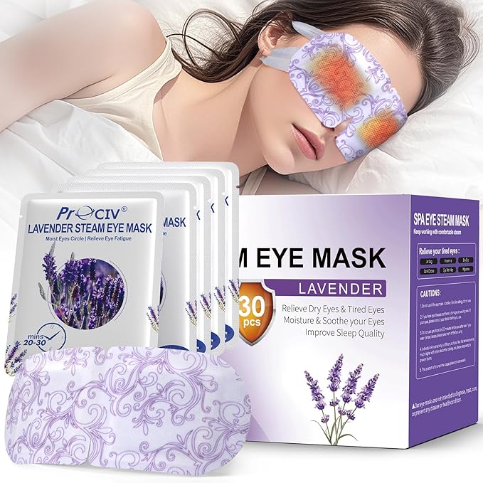 ProCIV 30 Packs Steam Eye Mask Lavender, Heated Eye Masks Relaxing Gifts for Women Soothing Eye Fatigue Hot Sleep Mask, Warm Eye Compress for Dry Eyes Travel Essentials Christmas Stocking