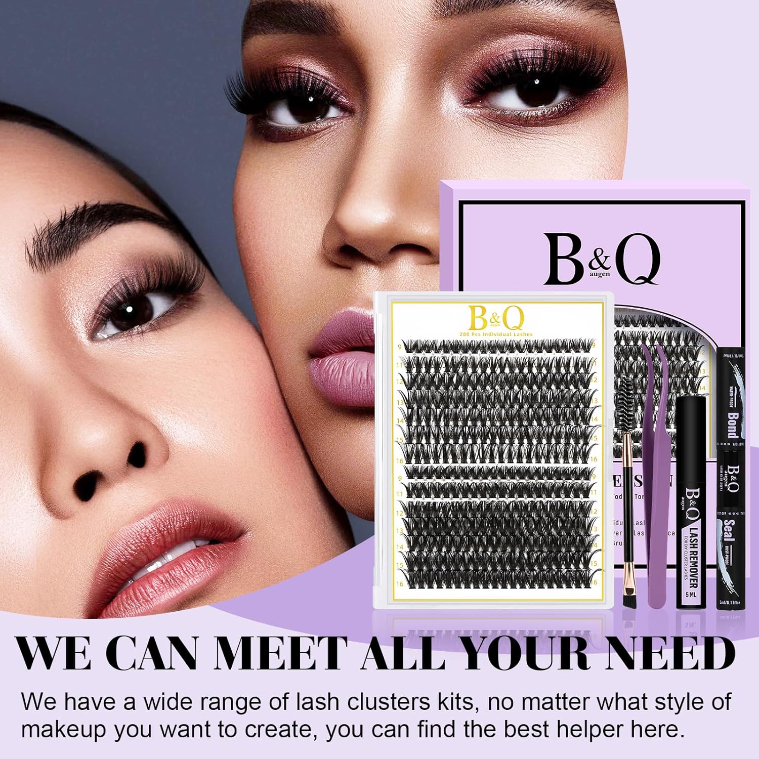 B&Q Lash Clusters Kit 280PCS Eyelash Clusters Kit,40D 50D C 9-16MIX Individual Lash Comfortable Eyelash Extension Set, Classic Look with Bond and Seal Waterproof, Remover DIY at Home(Set,40D+50D)