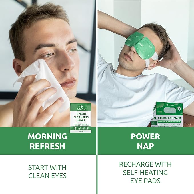 Steam Eye Mask for Dry Eyes with 5 Eyelid Cleansing Wipes, Self Heating Eye Compress for Dry Eyes, Soothe and Relax with 40-50 min Spa Eye Mask, Self Warming Eye Mask for Well-Being 16 pcs