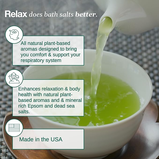 Relax Spa & Bath, Epsom & Dead Sea Salts, Aromatherapy Bath Salts for Hot Tub, Bath, or Spa, Infused with Magnesium, Mothers Day Gifts & Gifts for Mom, Green Tea Scent