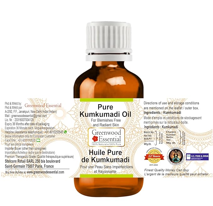 Pure Kumkumadi Oil Natural Therapeutic Grade 100ml (3.38 oz)