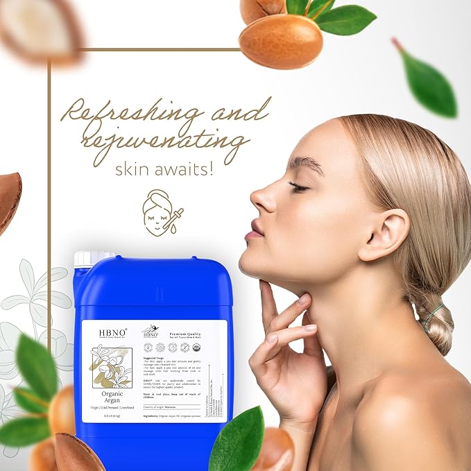 HBNO Organic Argan Oil - 8.8 lbs (4kg) - Ideal for Shampoos, Conditioners, Face wash, Lotions, and Skin care products.