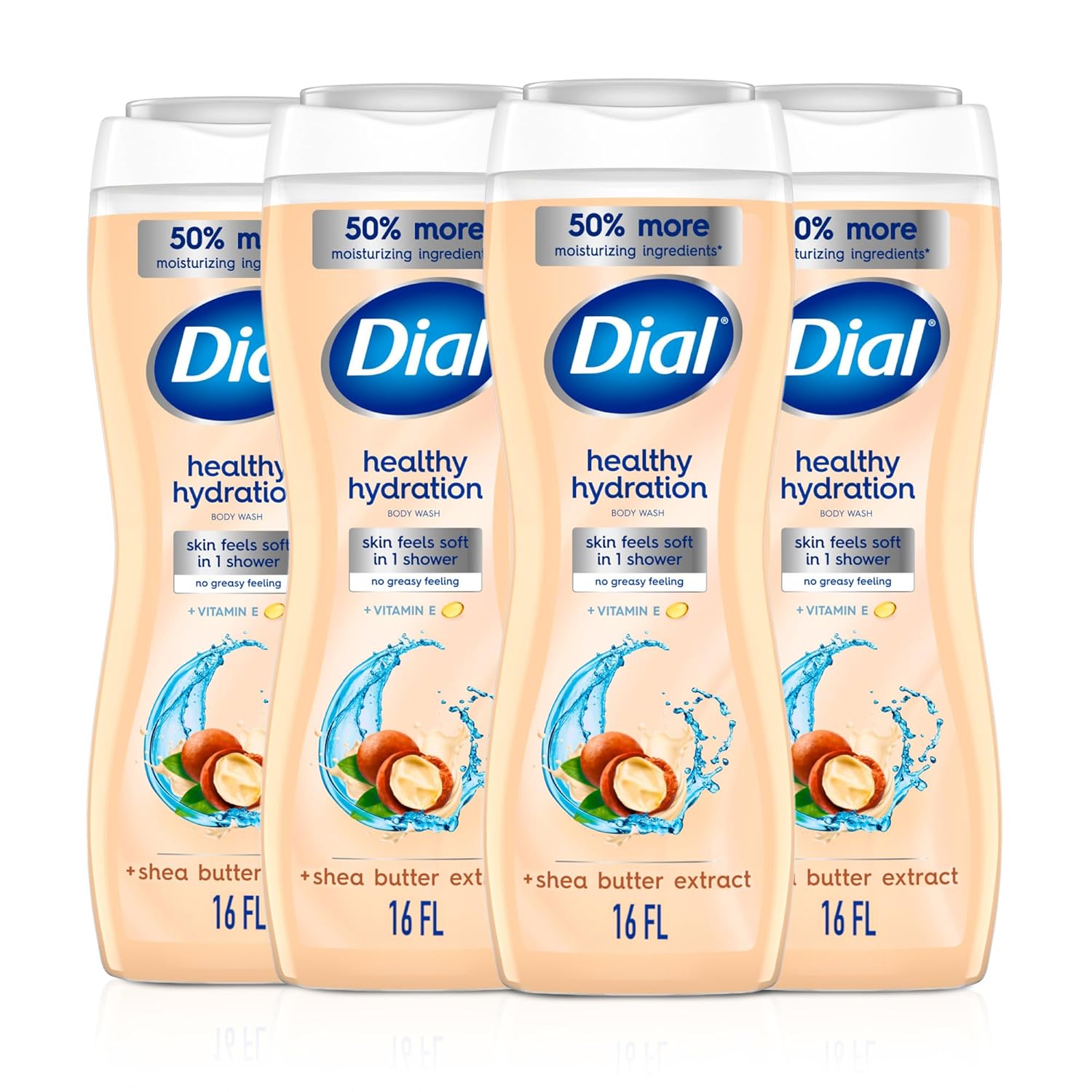 Dial Body Wash, Healthy Hydration, Shea Butter Extract plus Vitamin E, 16 fl oz (Pack of 4)