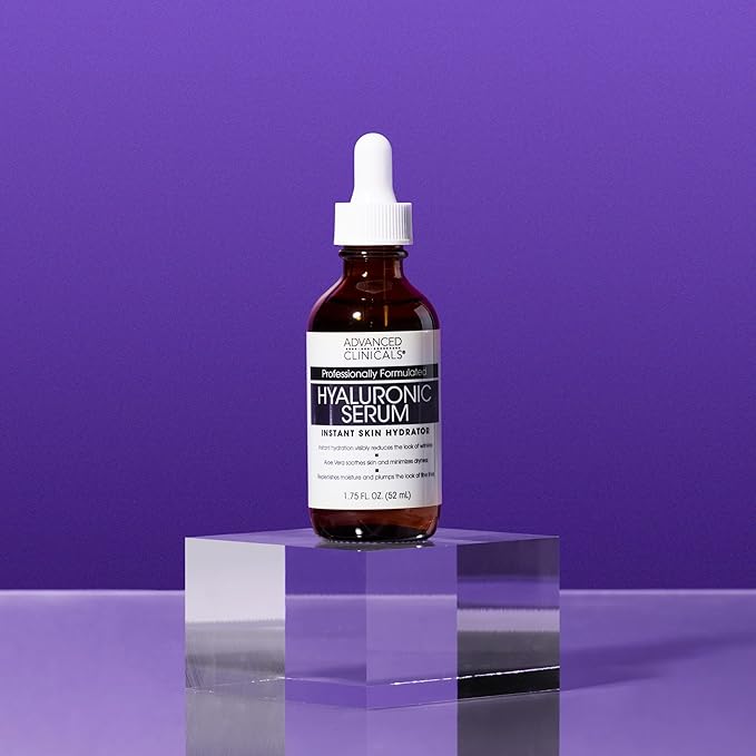 Advanced Clinicals Hyaluronic Acid Serum For Face | Moisturizing Facial Skin Care Products | Hydrating Serum For Face Helps Improve Look Of Wrinkles, Fine Lines, & Uneven Dry Skin Texture, 1.75 Fl Oz