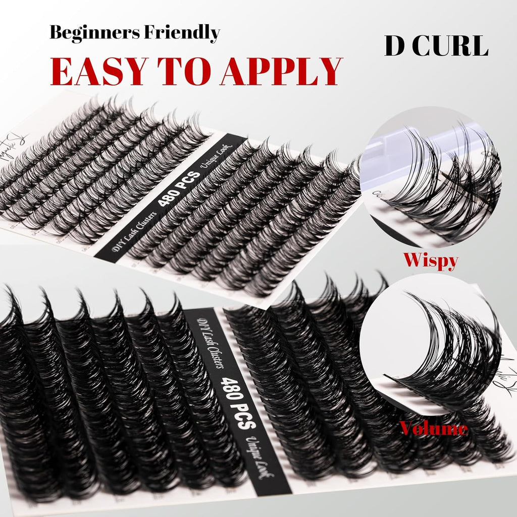 Lash Clusters 480 Clusters 60D 80D Thick Eyelash Extension 30D 40D Individual Eyelashes D Curl 11-20mm False Eyelash Multi-Style DIY Lash Extensions for Beginners(30D-80D-D, 11-20MIX)