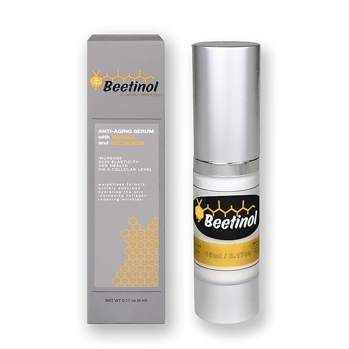 2 Beetinols Anti aging serums (15ml bottle & 5ml Roller Ball applicator) - Day/Night Eye & Face Serum : Bee Venom, Retinol, Peptides, Hyaluronic Acid, Vitamin C & K