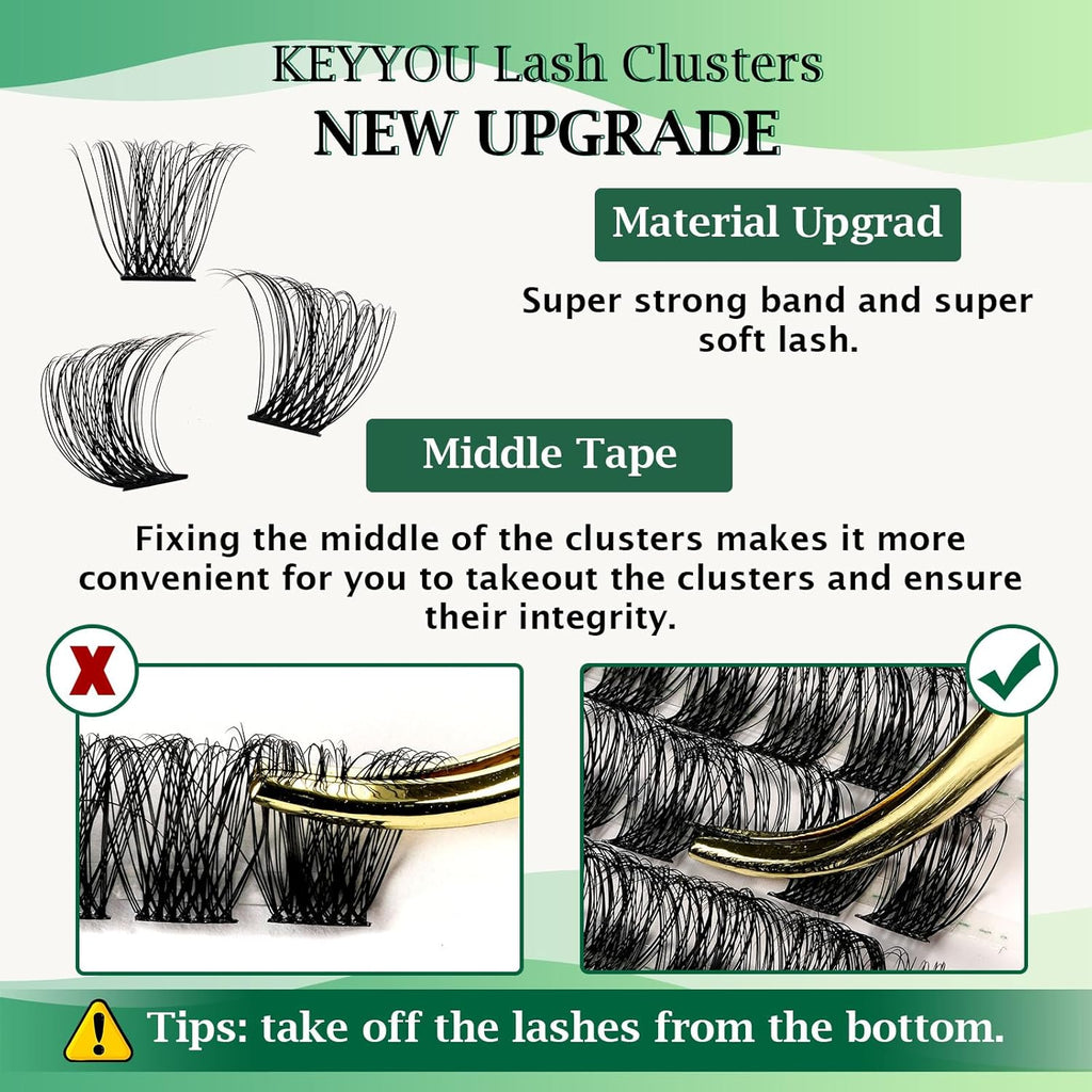 Lash Clusters 96pcs Individual Lashes Y11 D Curl 14mm Cluster Lashes KEYYOU Volume Wispy Lash Extension Soft&Comfortable Easy DIY at Home(Y11 D-14mm)