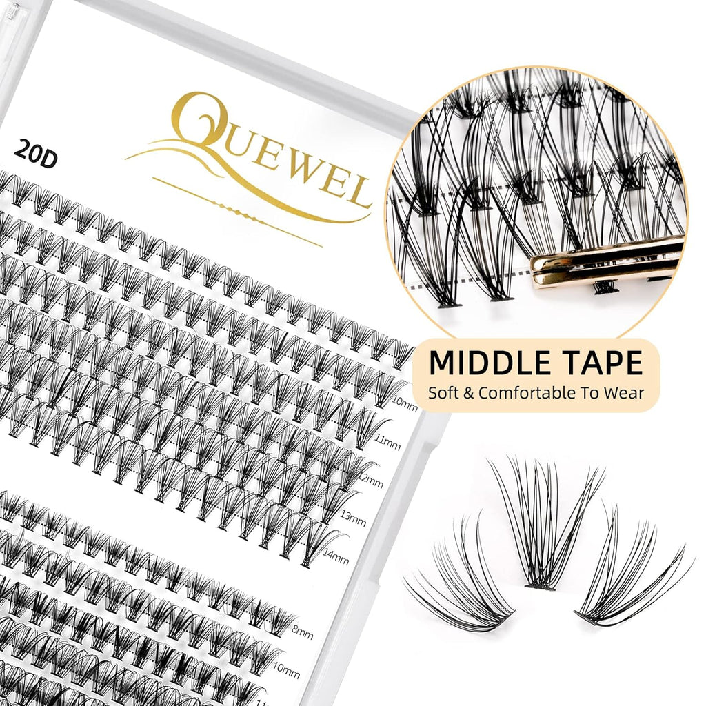 QUEWEL Cluster Lashes 240Pcs Individual Lashes 20D+30D D Curl Mix8-14mm Lash Extensions Clusters Lashes Soft&Natural False Eyelashes Individual DIY Eyelash Extension at Home(20D+30D D mix-8-14)