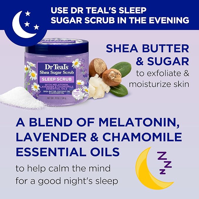 Dr Teal's Shea Sugar Body Scrub, Daytime/Nighttime with Vitamin C and Sleep Blend, 19 oz (Pack of 2)