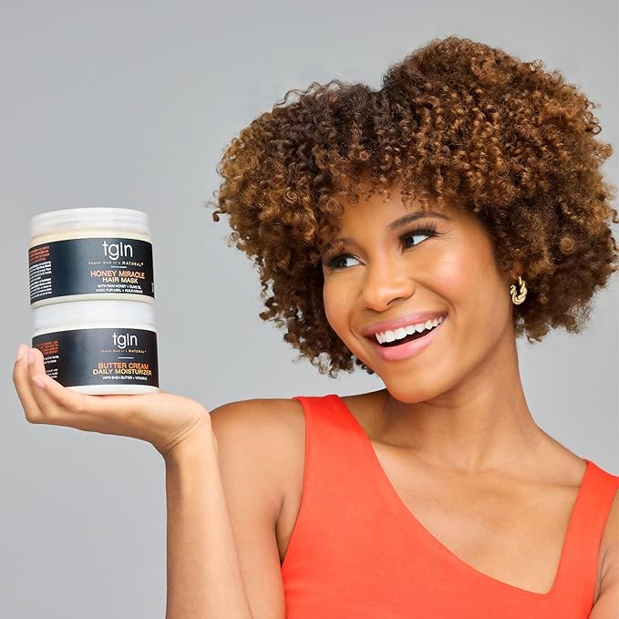 tgin Butter Cream Daily Moisturizer and Honey Miracle Hair Mask Duo for Curly, Coily and Wavy Hair, Rich Moisture and Deep Conditioning for Dry Hair, 12 oz (Set)
