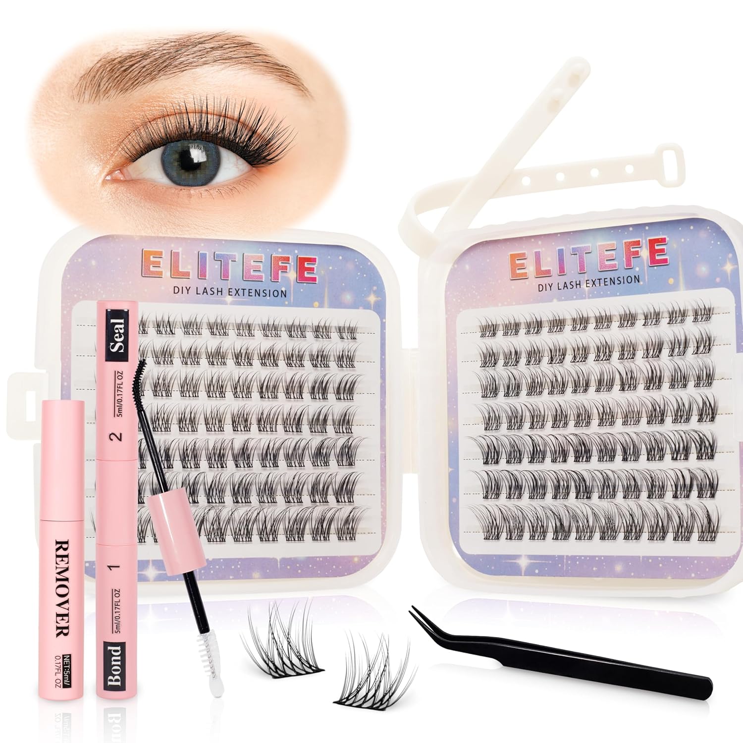 Lash Extension Kit DIY Lash Clusters Kit Eyelash Extensions Individual Lashes Extensions with (BondSeal,Tweezers,Remover,140Pcs,Frosting,8-16mm)