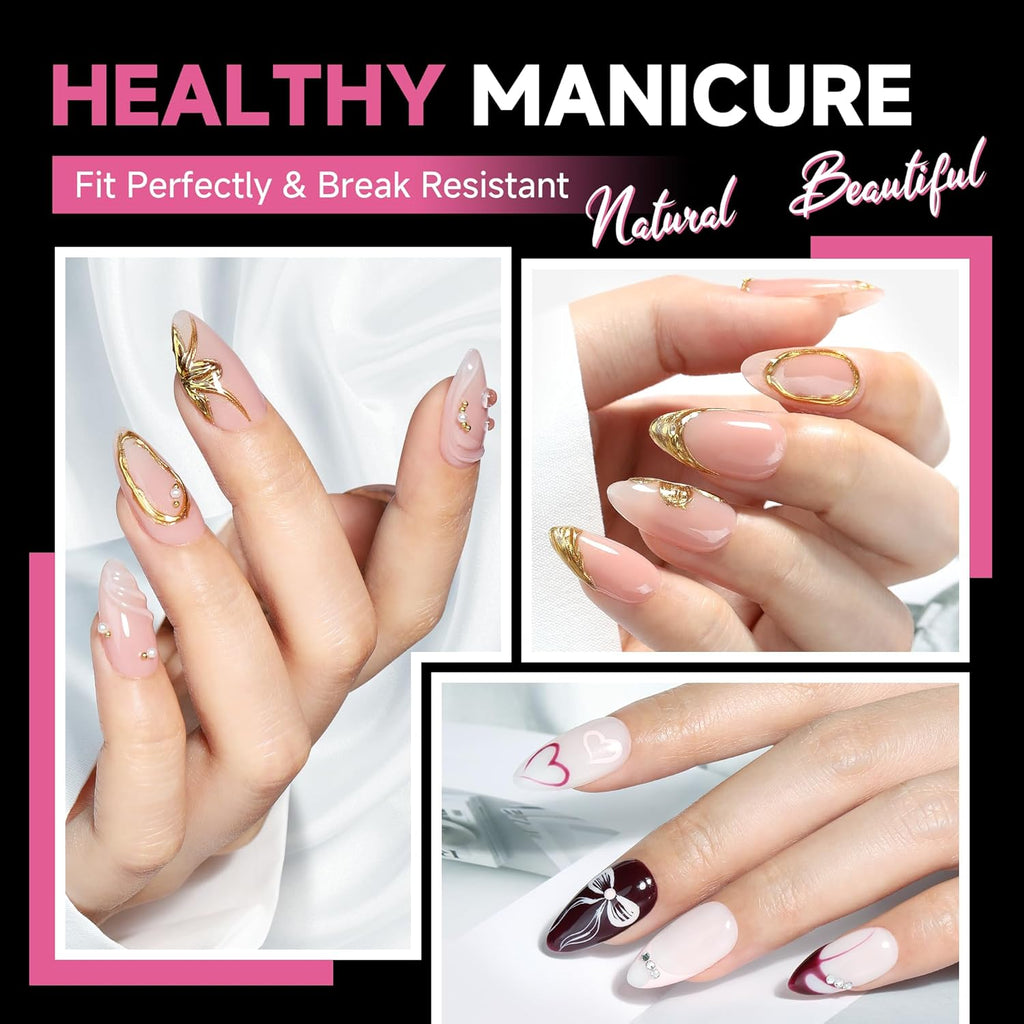 UNA GELLA 504Pcs Medium Pointed Almond Nail Tips, Pre-shape Almond Gel Nail Tips Half Matte Full Cover Acrylic Clear Press on Fake Nails Tips for Nail Extension Nail Art DIY Salon 12 Sizes