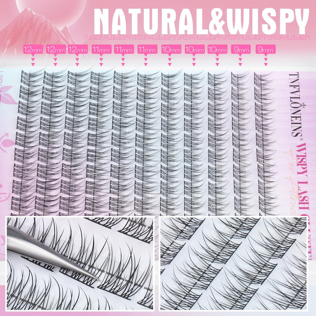 Wispy Lash Clusters Kit Natural Lash Extension Kit 9-12MM Cluster Eyelash Extensions Kit DIY Eyelash Extension Kit Individual Lashes Clusters Eyelash Extension with Lash Remover by TNFVLONEINS