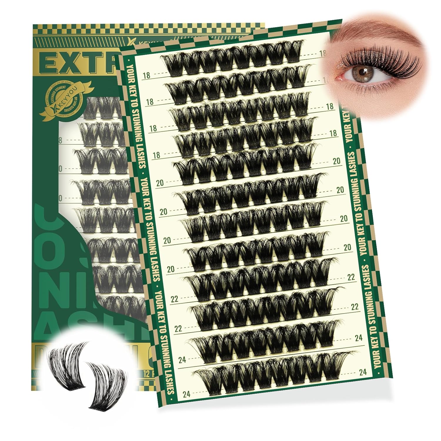 Lash Clusters 96pcs Eyelash Clusters D Curl 18-24MIX Cluster Lashes KEYYOU Volume Wispy Lash Extension Soft&Comfortable Easy DIY at Home(Y02,D-18-24MIX)