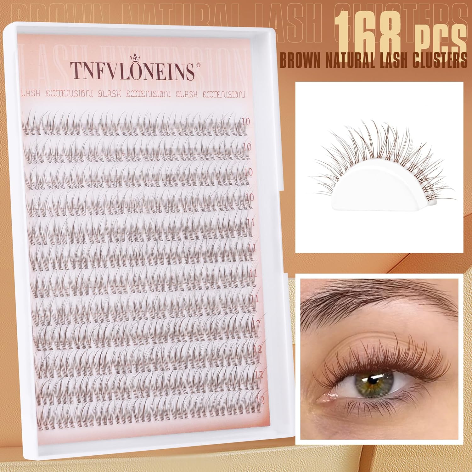 TNFVLONEINS Brown Lash Clusters Natural Cluster Eyelash Extensions Wispy Individual Lashes Extension 10-12MM Short Eyelash Clusters Natural Look CC Curl DIY Lash Extension