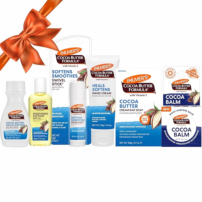 Palmer's Cocoa Butter Formula Mini Easter Basket Stuffers (6 Piece) - Moisturizing Body Oil, Intensive Body Lotion, Cocoa Balm, Swivel Stick Lip Balm, Bar Soap, Hand Cream, Skin Care for Dry Skin