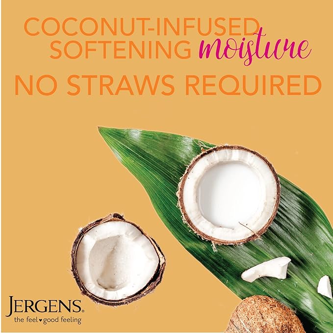 Jergens Hydrating Coconut Body Lotion, Hand and Body Moisturizer, Infused with Coconut Oil, Hydrates Dry Skin Instantly, Dermatologist Tested, 16.8 oz, Pack of 3