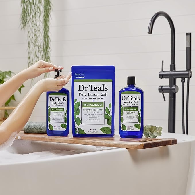 Dr Teal's Foaming Bath with Pure Epsom Salt, Relax & Relief with Eucalyptus & Spearmint, 34 fl oz (Pack of 2)